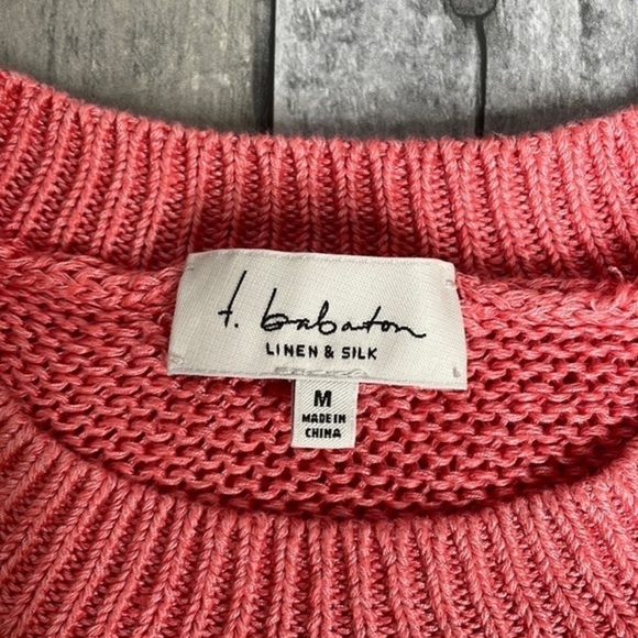 Babaton linen and silk lightweight coral long sleeve‎ crochet top. Size medium - Picture 4 of 11